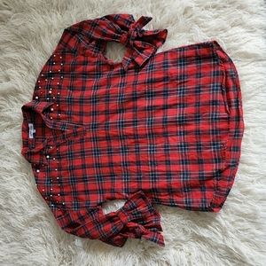 NEW Kontrol Contemporary Tartan Plaid Notch Neck Popover Tunic Top Style #T14864